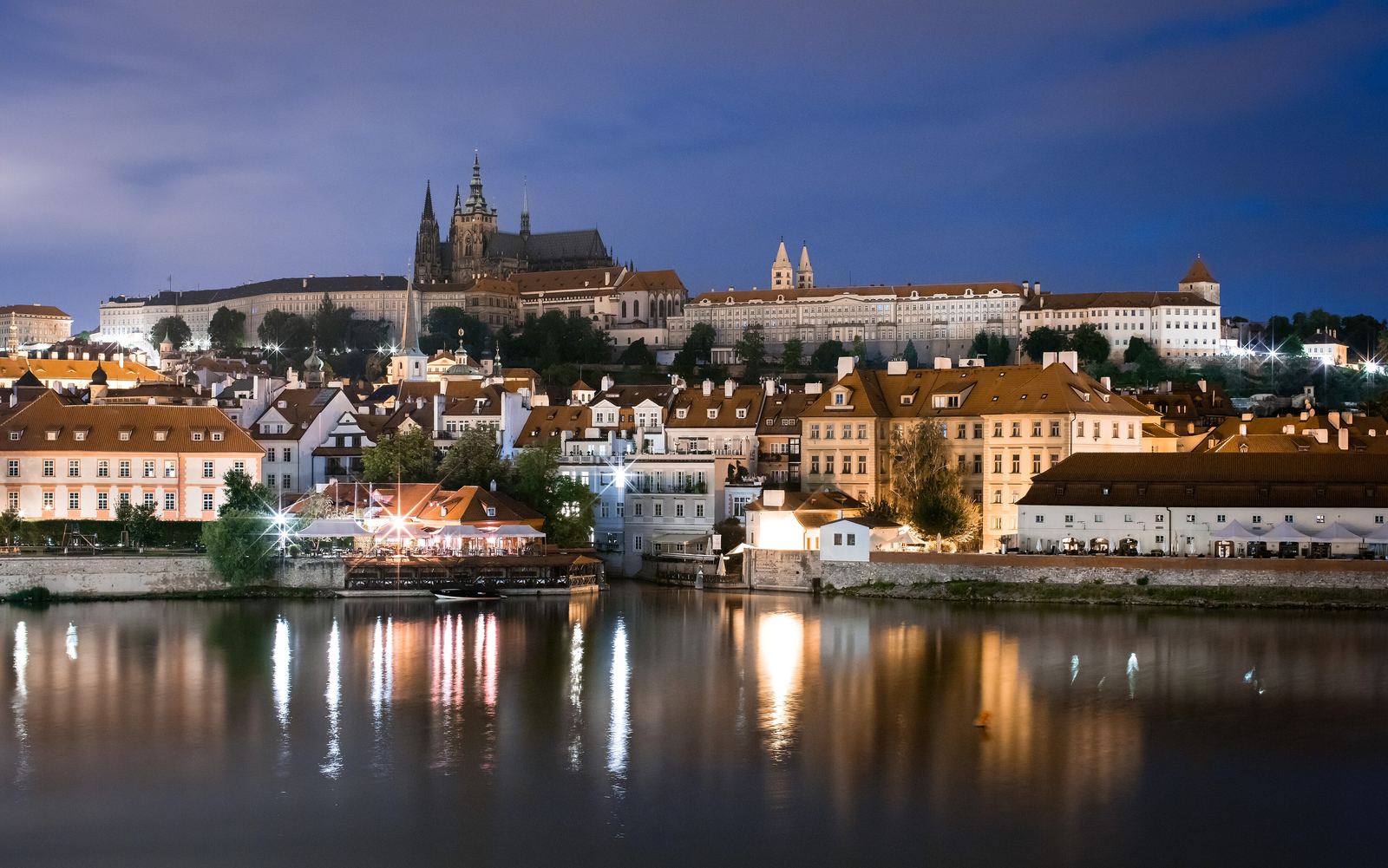 Prague Castle and Charles Bridge at night